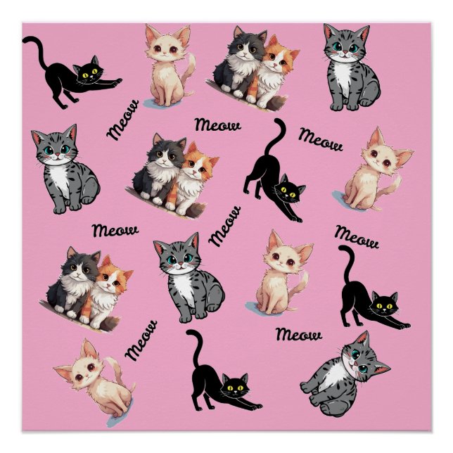 Cats meow pattern poster (Front)