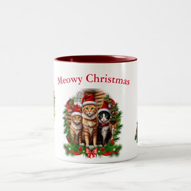 Cats merry christmas Animals Two-Tone Coffee Mug (Center)
