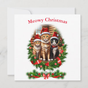 Cats Merry Christmas holidays Animals Invitation