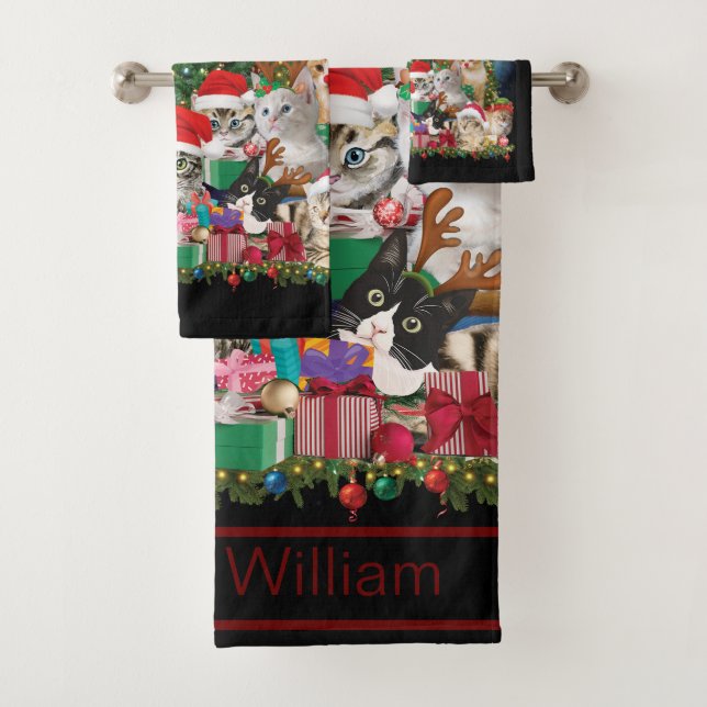 Cats Merry Christmas Light  Bath Towel Set (Insitu)