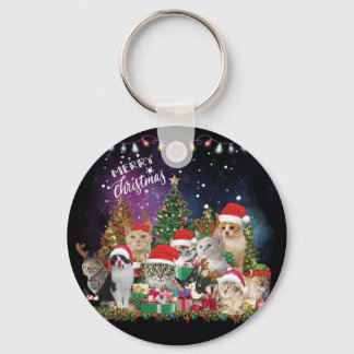 Cats Merry Christmas Light  Keychain