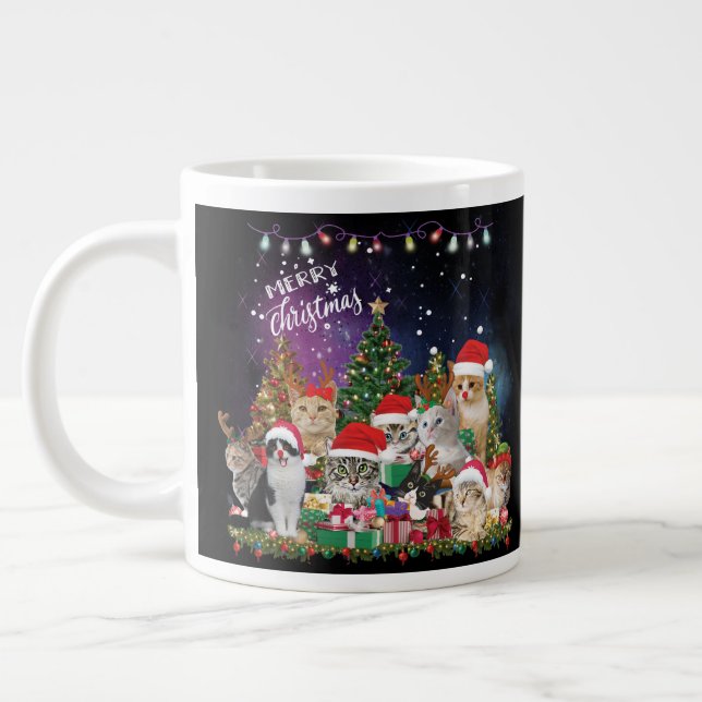 Cats Merry christmas Light Large Coffee Mug (Left)