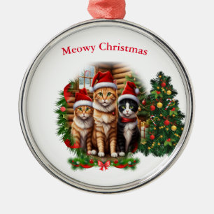 Cats Merry Christmas Metal Ornament