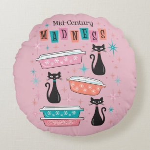 Cats Mid-Century Madness Pink Pyrex Pillow  Round Pillow