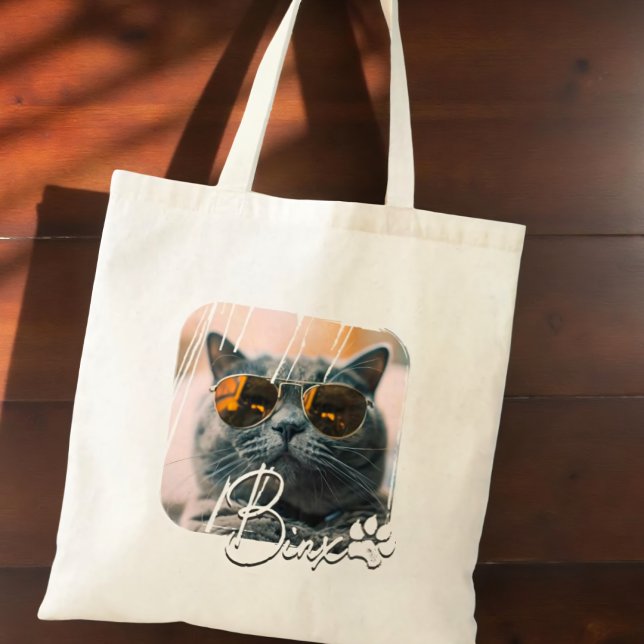 Cat's Modern Simple Cool Grunge Name and Photo Tote Bag (Creator Uploaded)