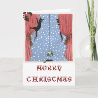 cats, mouse and mistletoe holiday card