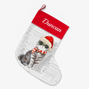 Cat's Name Scottish Fold Cat Christmas Large Christmas Stocking