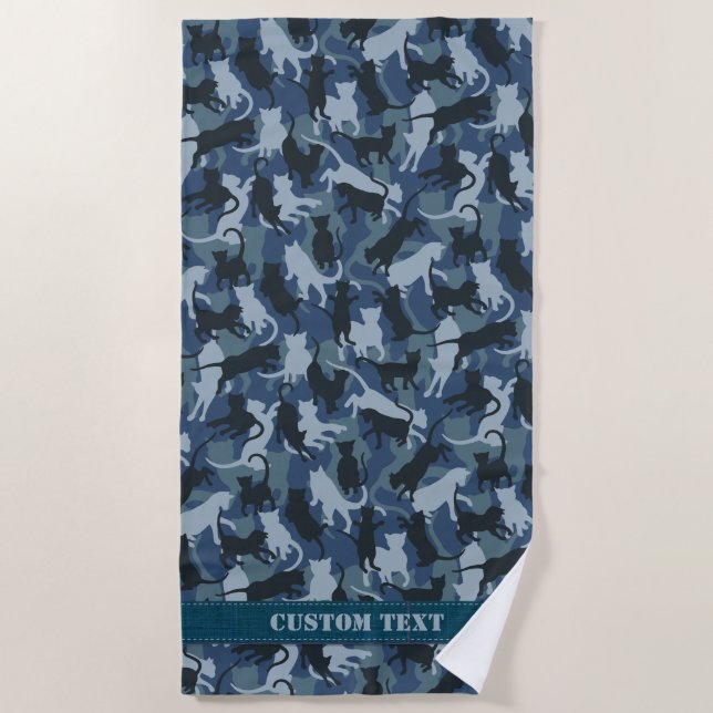 Cats Navy Camouflage Beach Towel (Front)