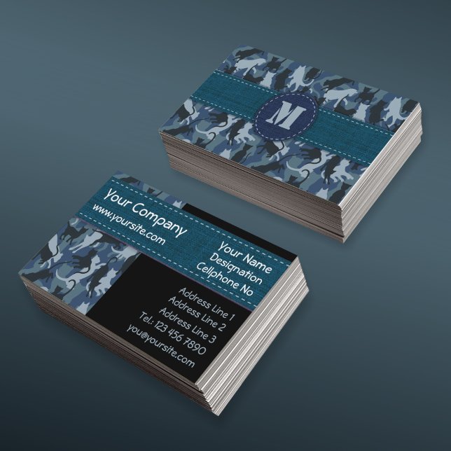 Cats Navy Camouflage Horizontal Business Card (Creator Uploaded)