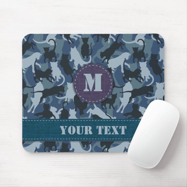 Cats Navy Camouflage Mouse Pad (With Mouse)