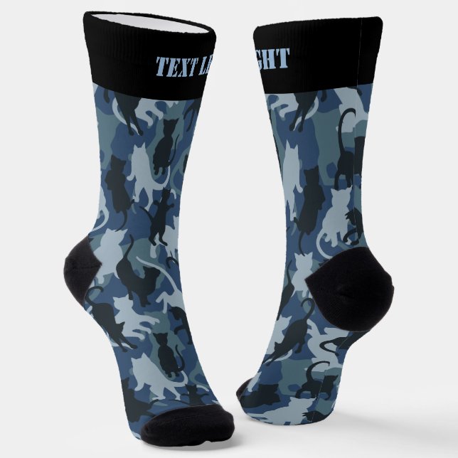 Cats Navy Camouflage Pattern Socks (Angled)