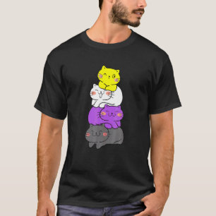 Cats Non Binary Flag Agender Genderqueer Pride Day T-Shirt