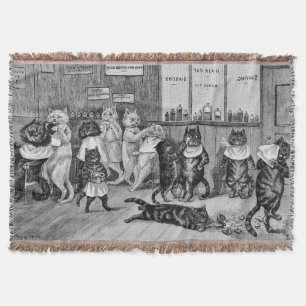 Cats of Barber, Louis Wain Throw Blanket