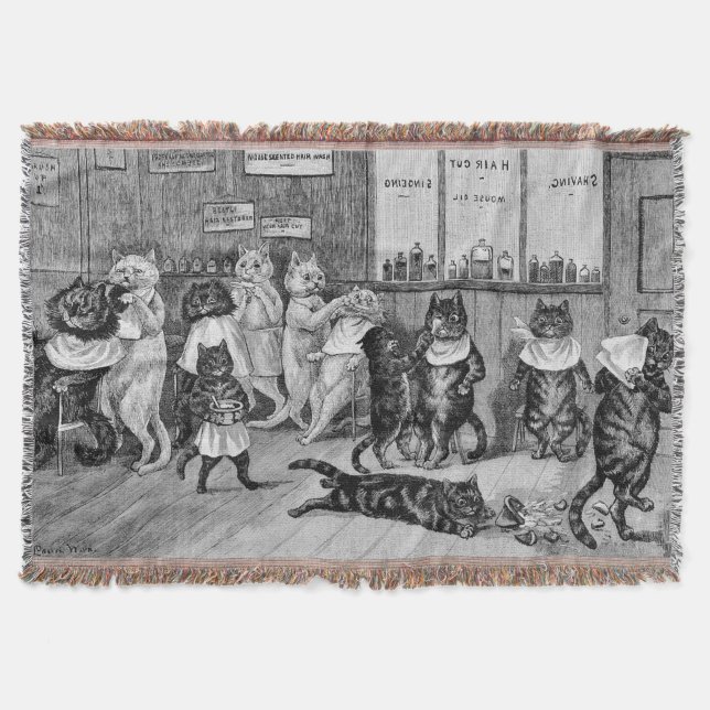 Cats of Barber, Louis Wain Throw Blanket (Front)