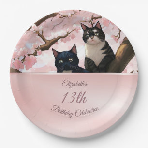 Cats On A Cherry Blossom Tree   Custom Birthday Paper Plate