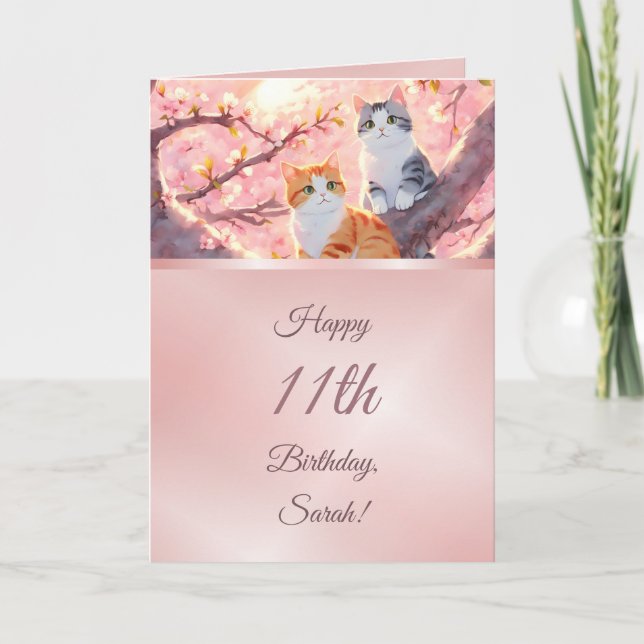 Cats On A Cherry Blossom Tree Girls Birthday Card (Front)