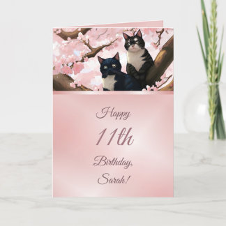 Cats On A Cherry Blossom Tree Girls Birthday Card
