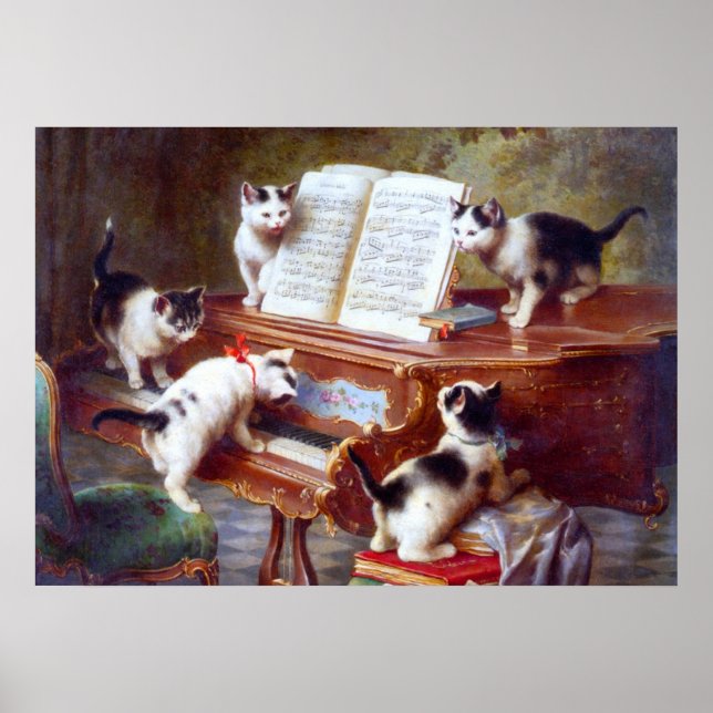Cats on a Piano Vintage Antique Poster (Front)