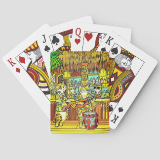 Cats on an Island Vacation in a Tiki Bar Playing Cards