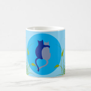 Cats on Blue Coffee Mug – Simple Cat Art 