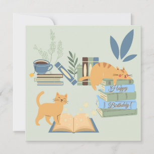 Cats on Books Birthday Card