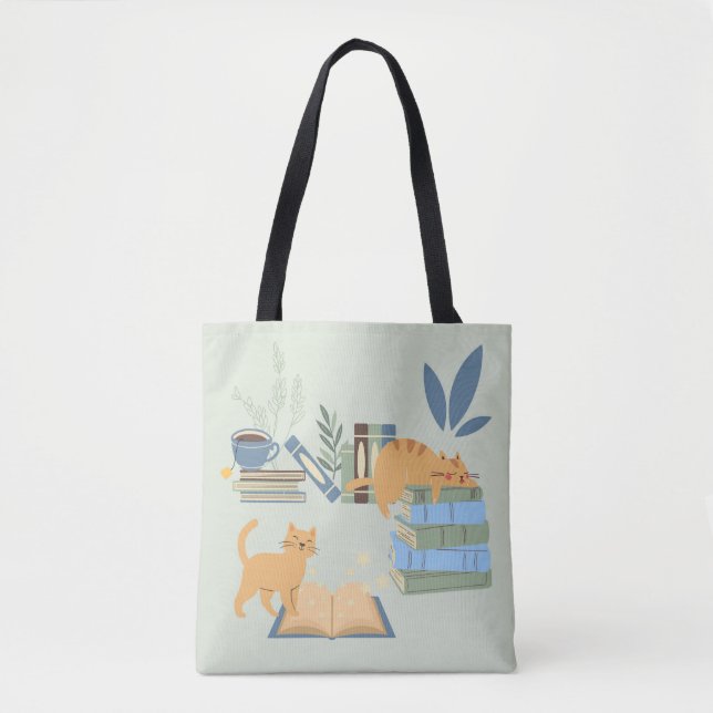 Cats on Books Tote Bag (Front)