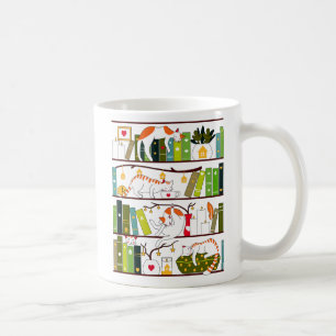 Cats On Bookshelf, Cat And Book Lover Gift Coffee Mug