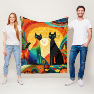 Cats on Bright and Colorful Background, Fleece Blanket