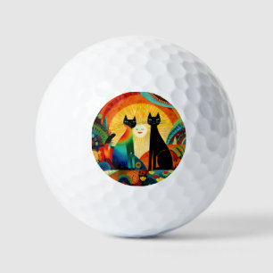 Cats on Bright and Colorful Background, Golf Balls