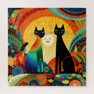 Cats on Bright and Colorful Background, Jigsaw Puzzle