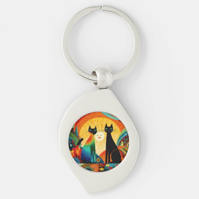 Cats on Bright and Colorful Background, Keychain (Front)