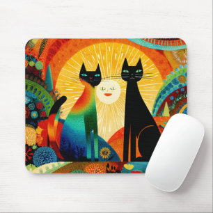 Cats on Bright and Colorful Background, Mouse Pad