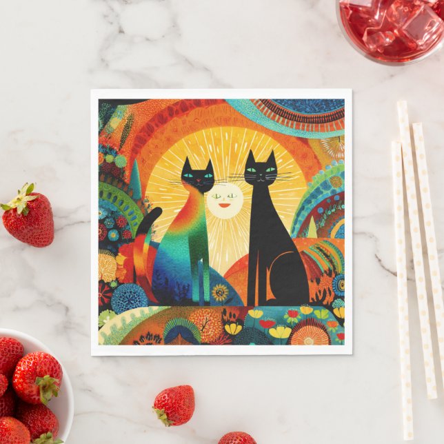 Cats on Bright and Colorful Background, Napkin (Insitu)