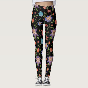 Cats on colourful flowers leggings