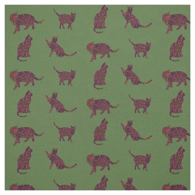 Cats on green fabric (Swatch)