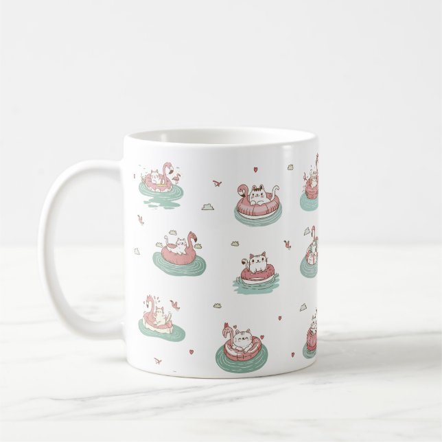 Cats on Inflatable Rings Mug (Left)