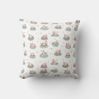 Cats on Inflatable Rings Throw Pillow
