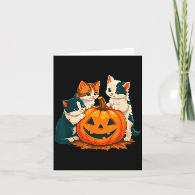 Cats On Pumpkin Halloween Icons Fall Design Card (Front)