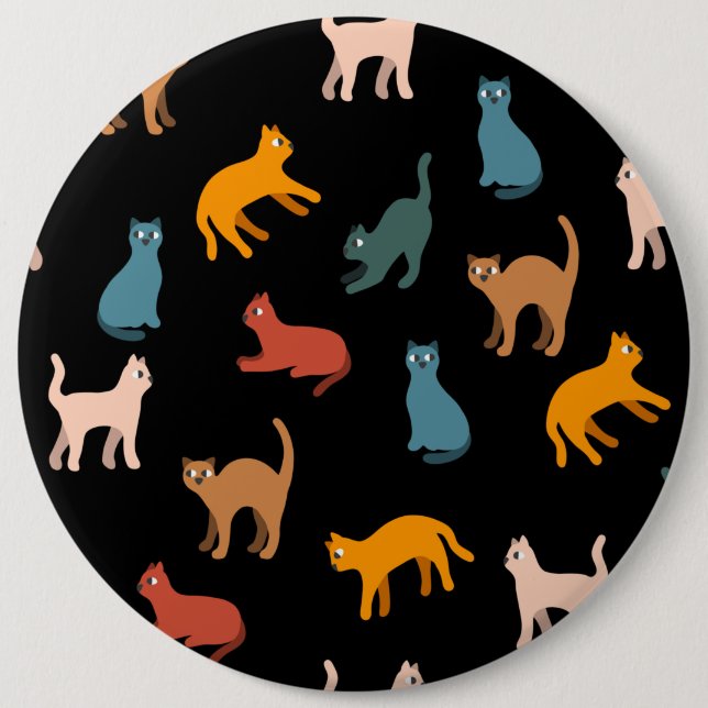 Cats on the black 6 inch round button (Front)