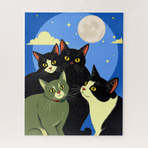 Cats on the Prowl Under the Full Moon Jigsaw Puzzle