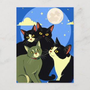 Cats on the Prowl Under the Full Moon  Postcard