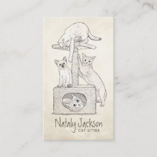 Cats on The scratching post drawing Business Card