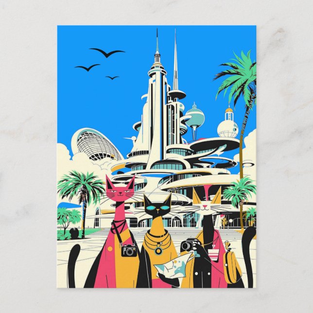 Cats on Vacation Visit the Future Postcard (Front)