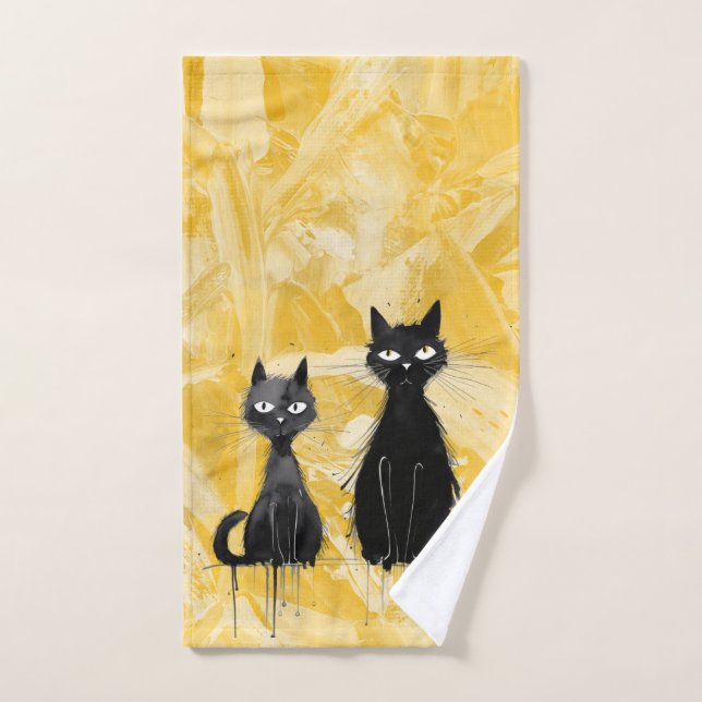 Cats on Yellow  Hand Towel (Hand Towel)
