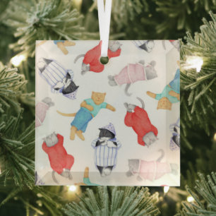 CATS PAJAMAS Glass Square Ornament