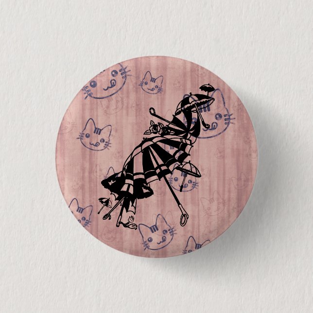 cats Parasols Umbrellas Ink art Illustration  1 Inch Round Button (Front)