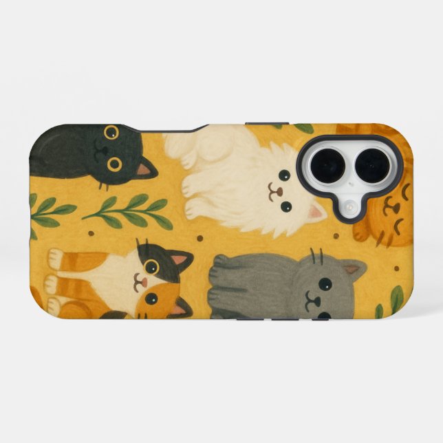Cats Pattern | Cute Feline All-Over Print Design iPhone 16 Case (Back Horizontal)