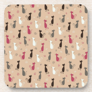 cats Pattern Pink Coaster