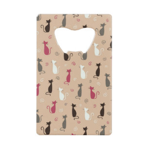 cats Pattern Pink Credit Card Bottle Opener