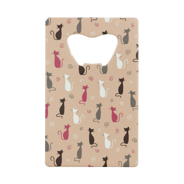 cats Pattern Pink Credit Card Bottle Opener (Front)